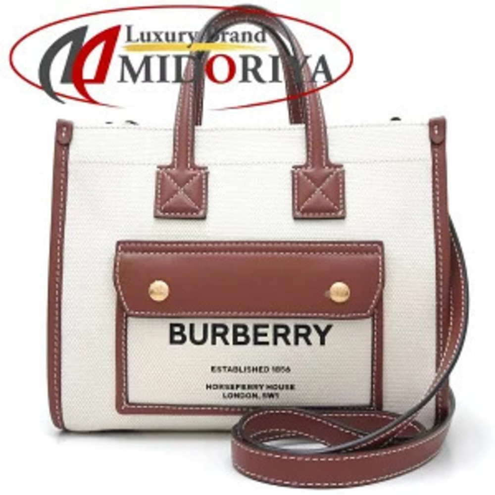 BURBERRY Freya Tote Shoulder Bag Canvas Leather Brown